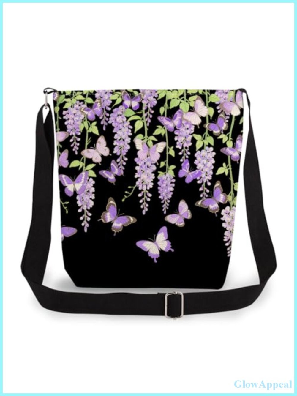 Polyester Floral Butterfly Crossbody Bag Zip Messenger Purse
